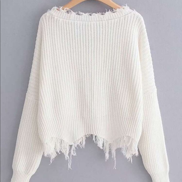 White Cropped Off the Shoulder Long Sleeve - Picture 5 of 11